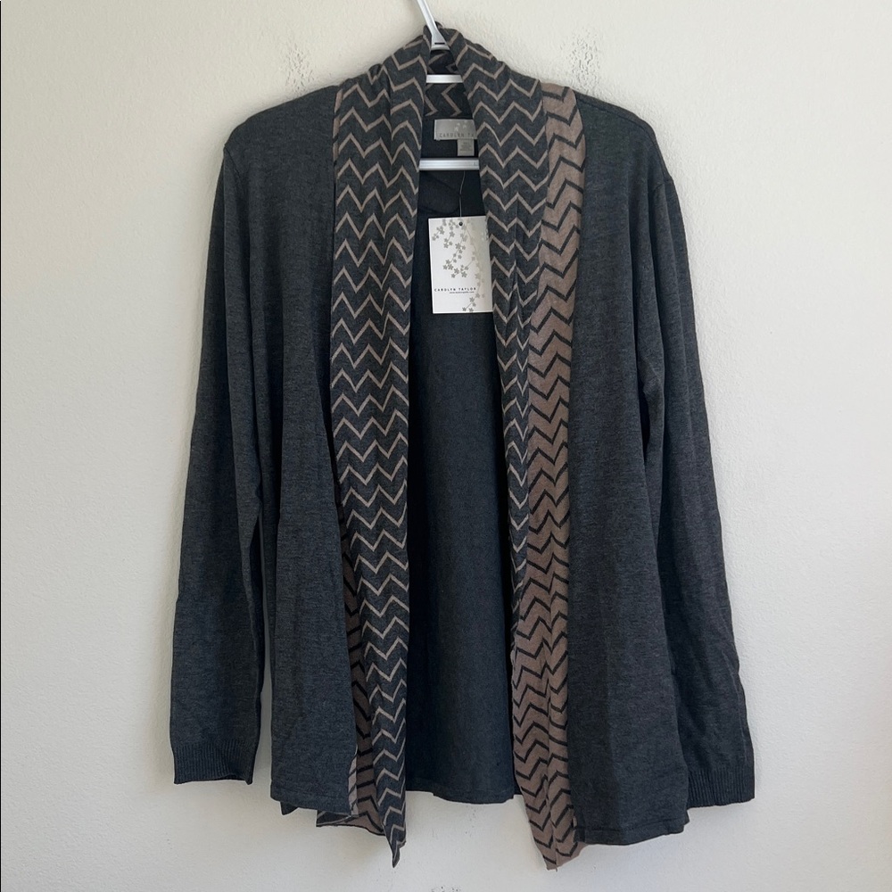 NEW Carolyn Taylor Gray and Tan Chevron Cardigan
